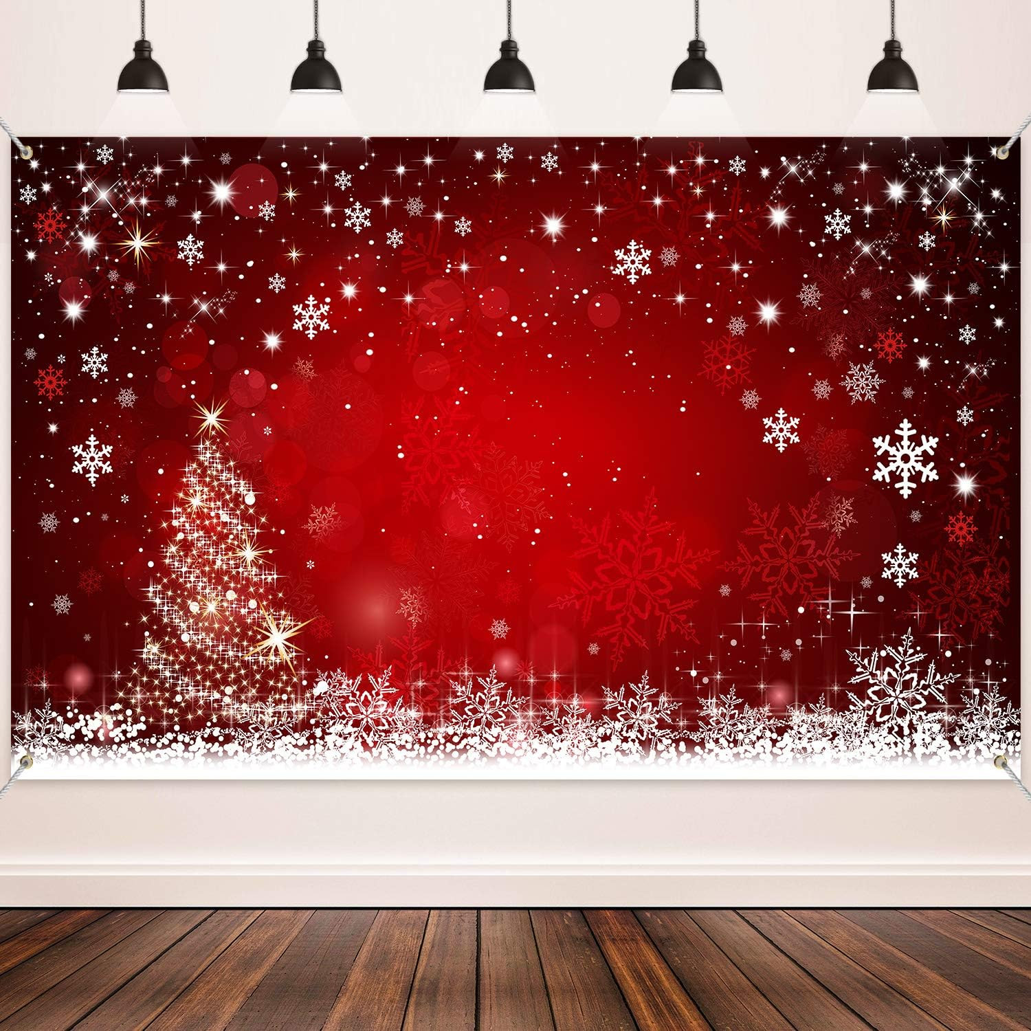 Red Christmas Backdrop 72.8×43.3 in Snowflake Tree Winter Party Photo Props Pack