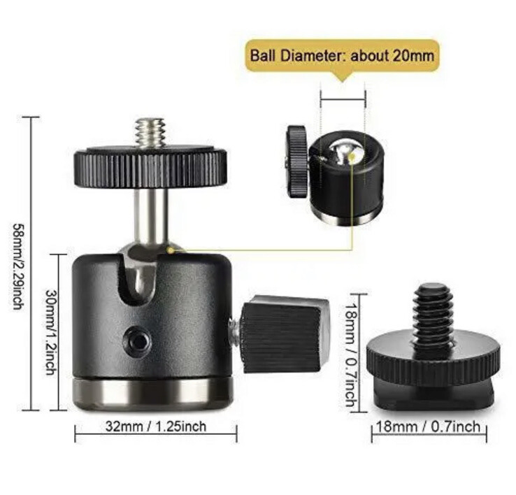 UTEBIT Ball Head with 1/4″ Hotshoe Camera Mount Adapter 360 Degree Rotatable