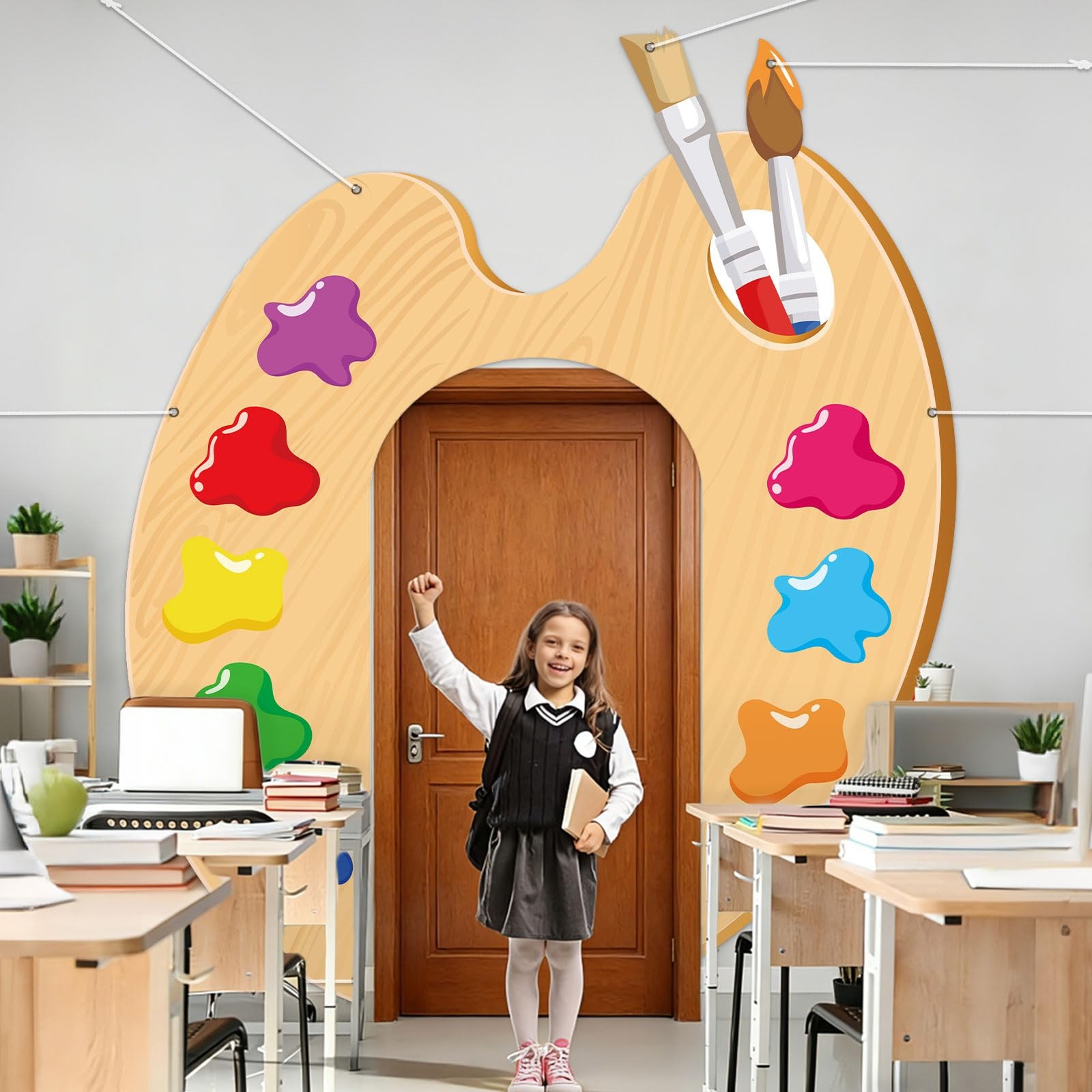 3 Pcs Art Classroom Door Decorations Paint Brushes Palette Themed Fabric Bann…