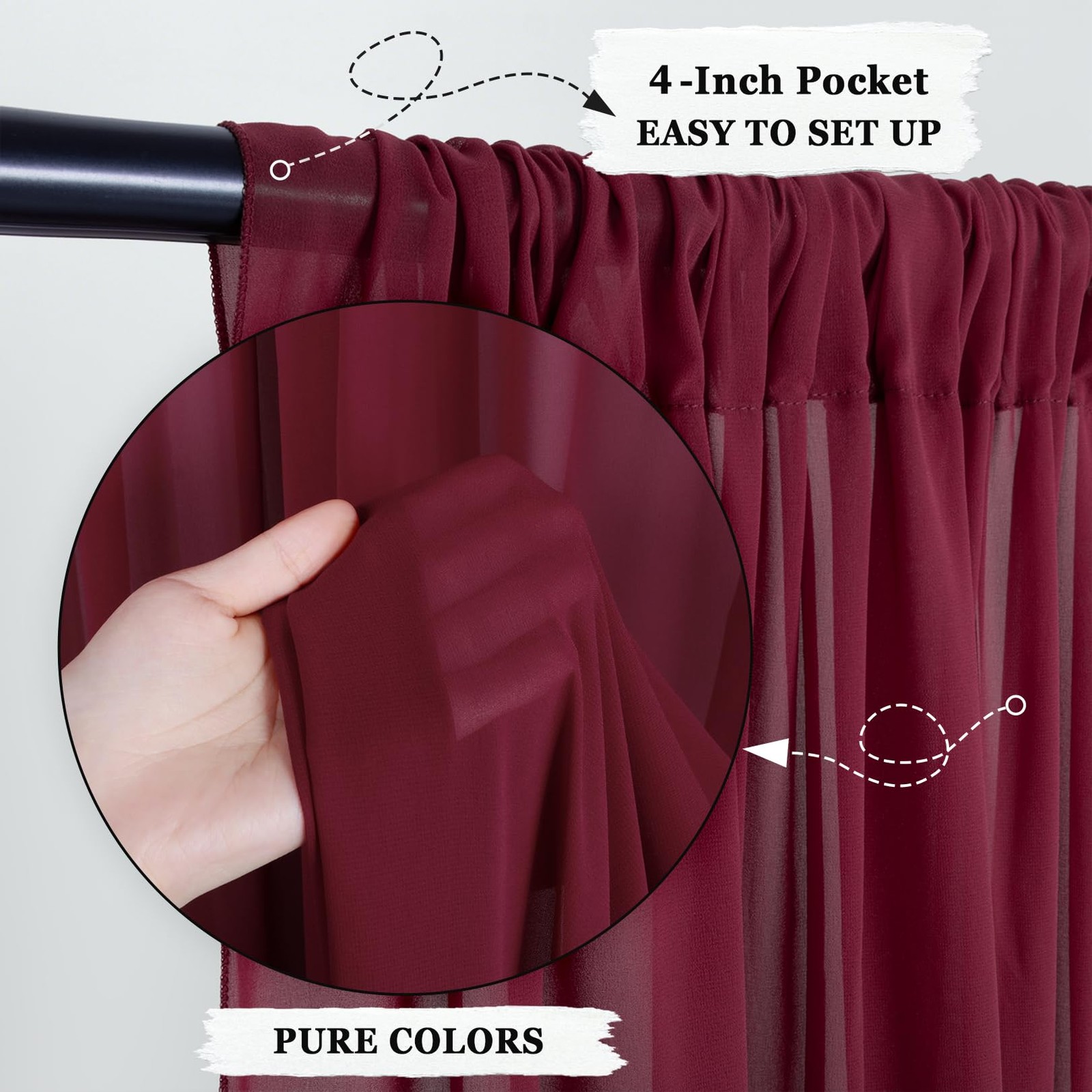 2 Panel Burgundy Chiffon Backdrop Curtain 29×108 Inch Voile Drapes Party