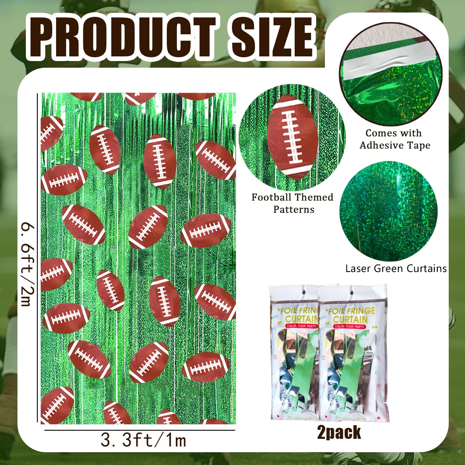 2 PCS Football Party Birthday Decor Foil Fringe Curtain Backdrop Photo Props