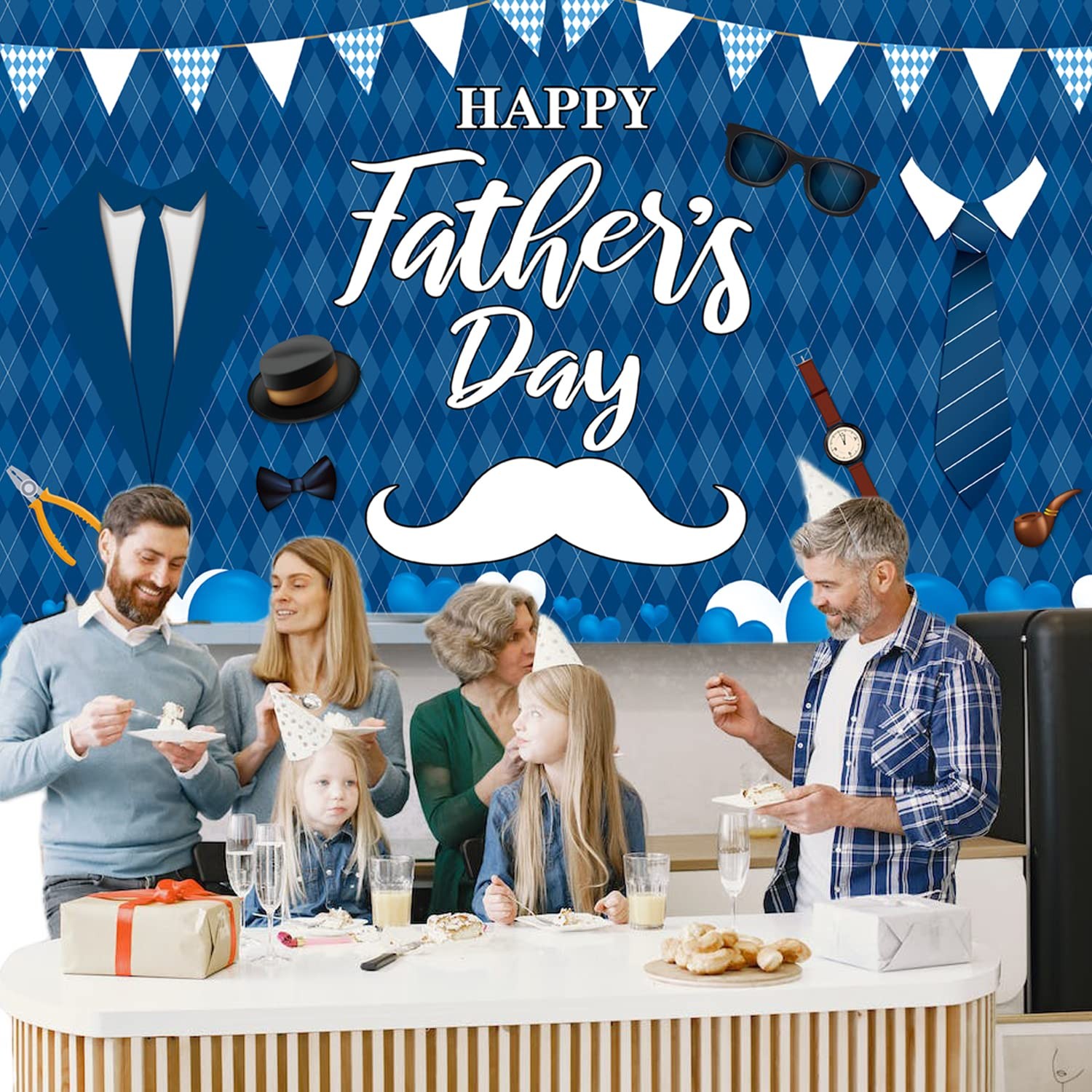 Father’s Day Decoration Backdrop Happy Father’s Day Banner Blue Polyester 71 Inc
