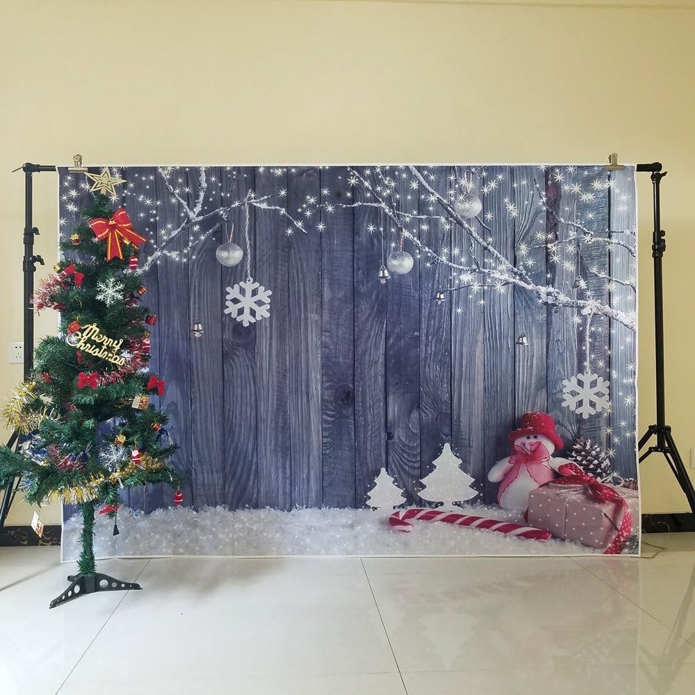 FiVan Wood and Snowman Design Photo Backdrop For Winter Home Party Pictures Baby