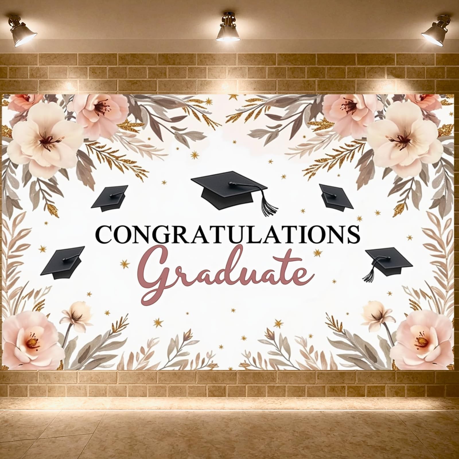 Class of 2026 Graduation Backdrop Party Decorations Floral Congrats Grad Banner