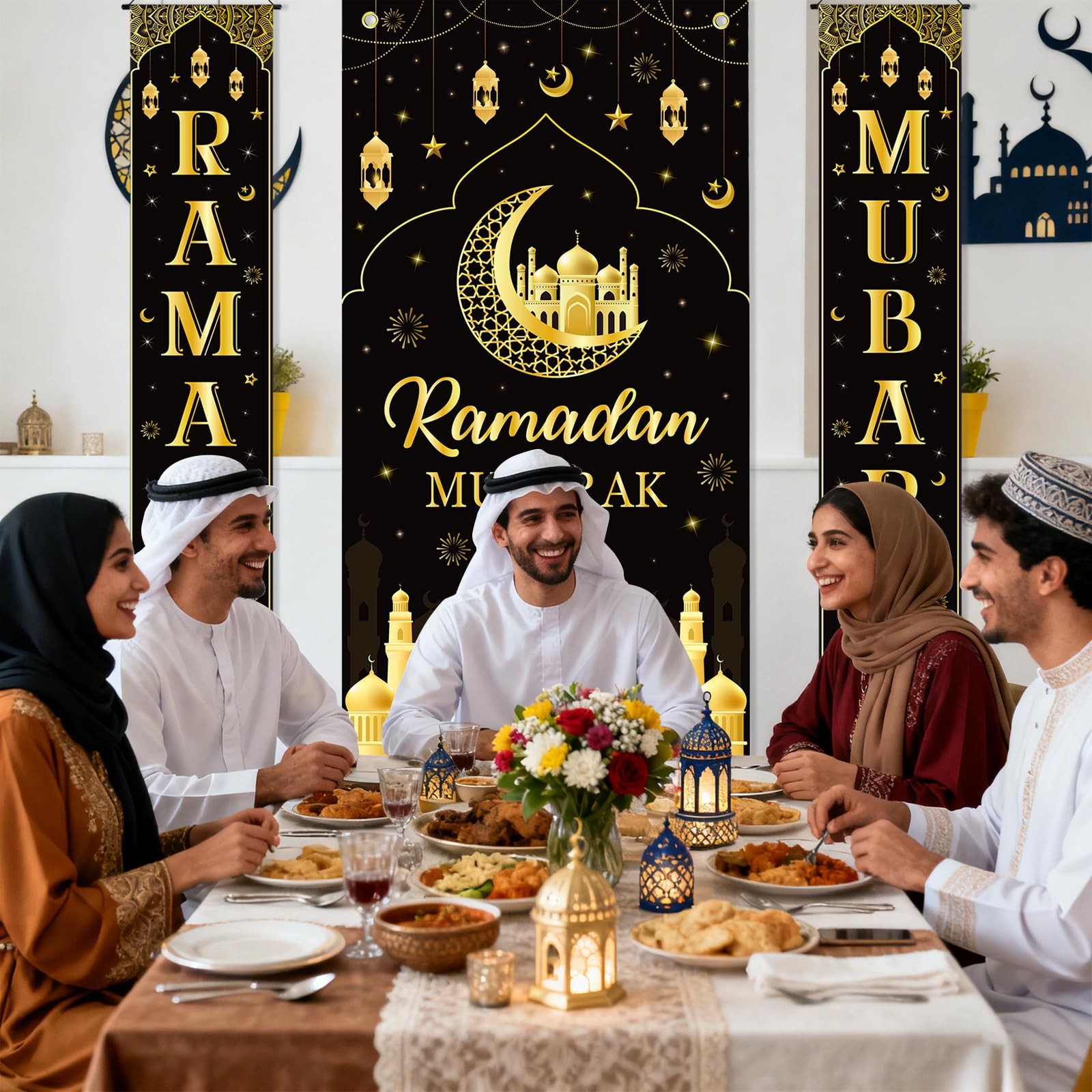 3 Pcs Ramadan Mubarak Banner Ramadan Decorations for Home Eid Mubarak Hanging…