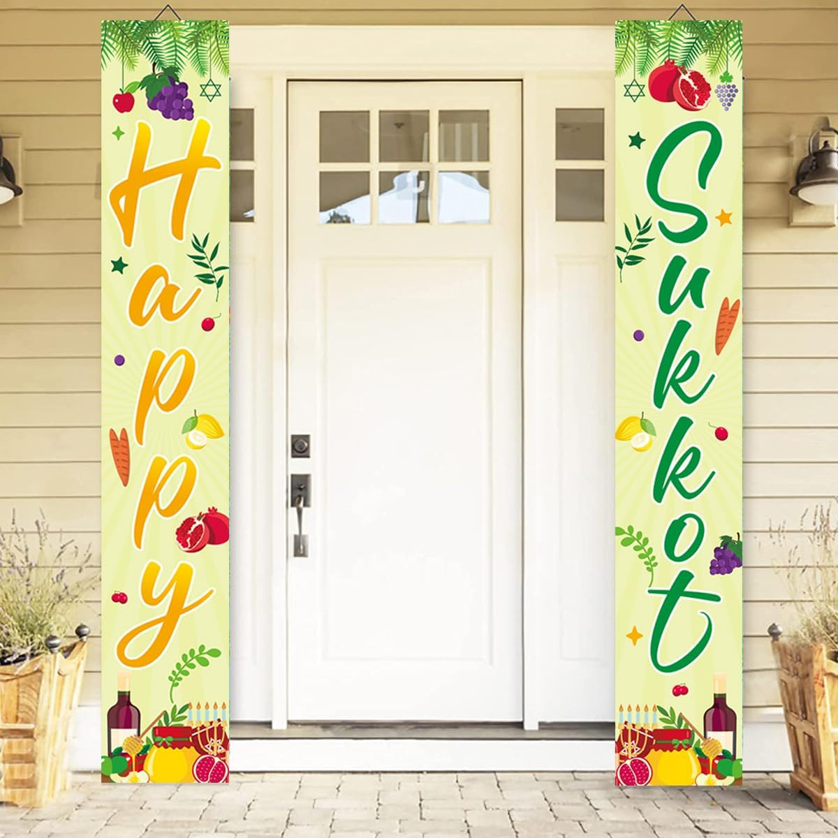 Happy Sukkot Porch Banner Decorations for Jewish Holiday Party Supplies Garland