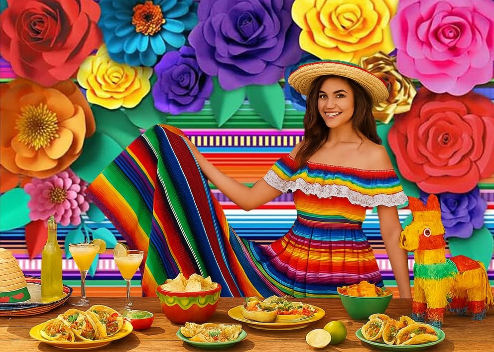 Mexican Theme Party Striped Backdrop Fiesta Cinco De Mayo Paper Flowers Backgrou
