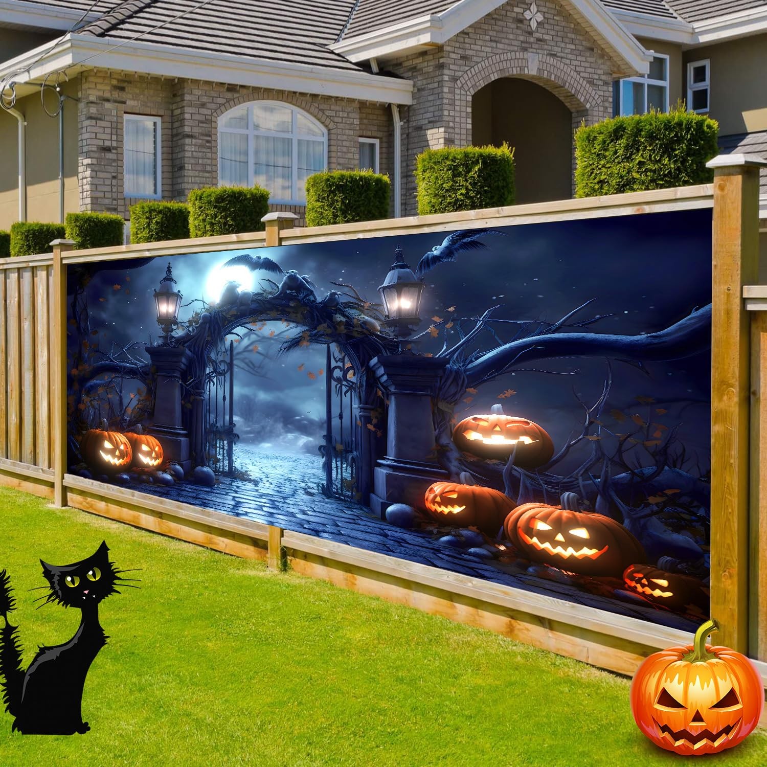 Halloween Garage Door Cover 7 x 16 ft, Large Hanging