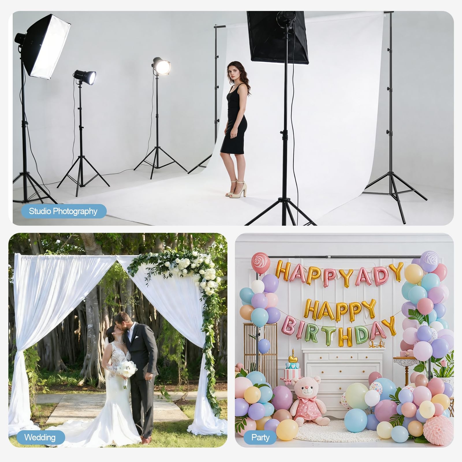10x10FT Backdrop Stand, Photo Studio Back Drop Adjustable Stand with 6 Backdr…