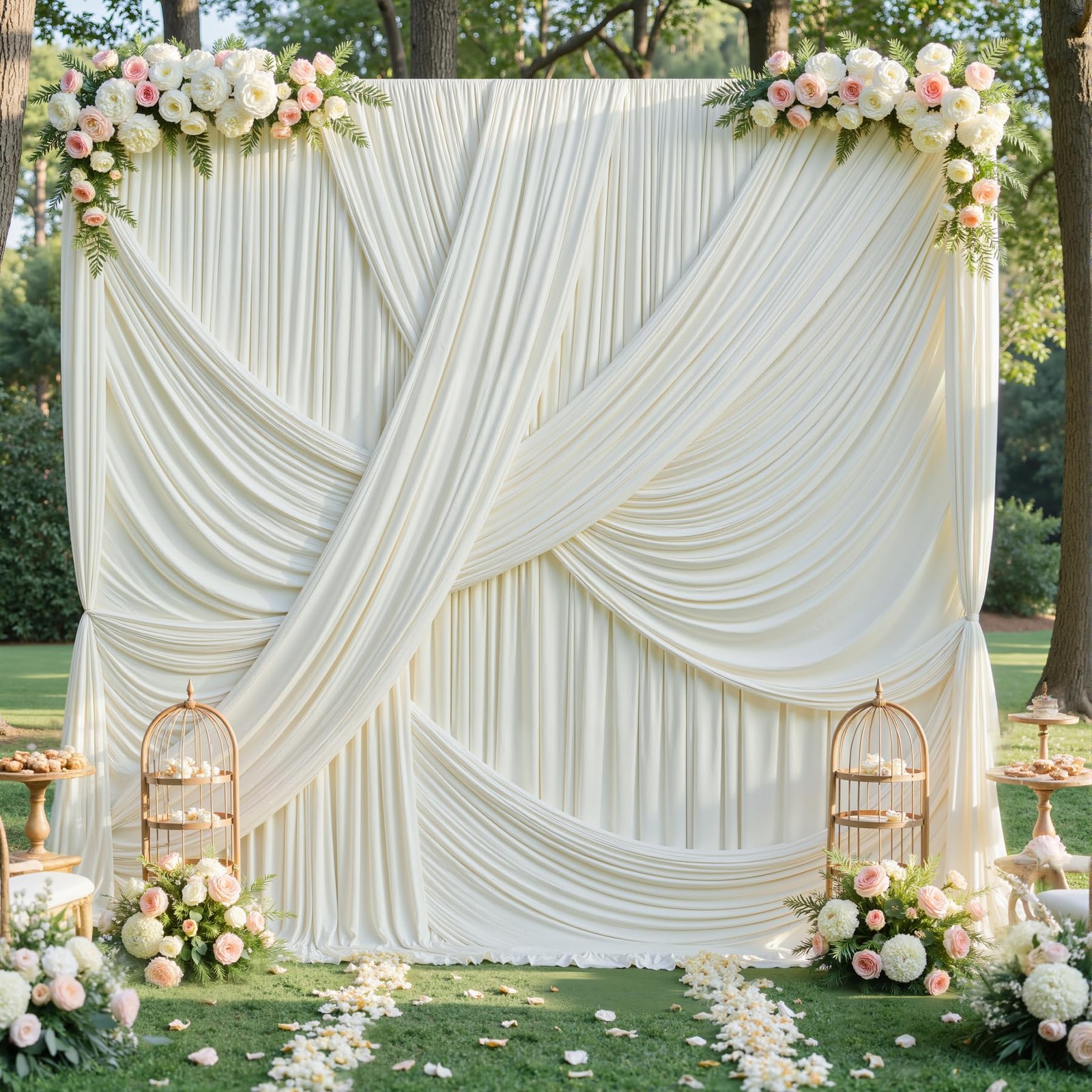 10ft×12ft Ivory Backdrop Curtain for Wedding Parties, 2 Panels Free Polyester…