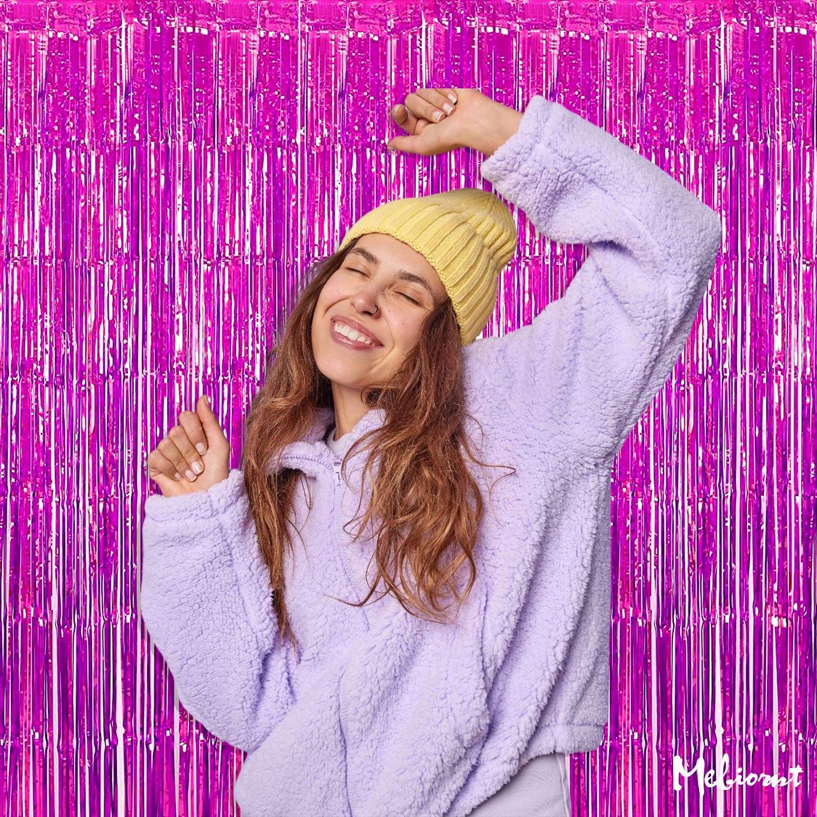 4 PCS Fuchsia Metallic Tinsel Foil Fringe Curtain Backdrop Party 3.2×8.2 Ft