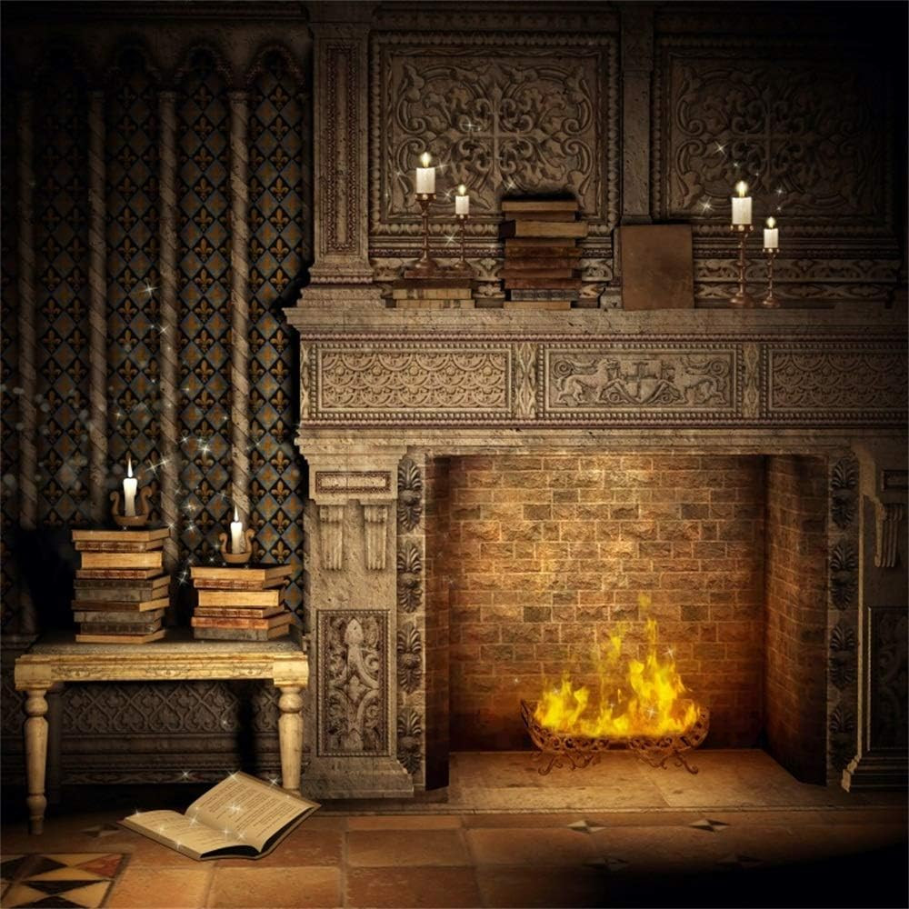 Magical Fantasy Room Vinyl Backdrop 10x10Ft with Fireplace & Books