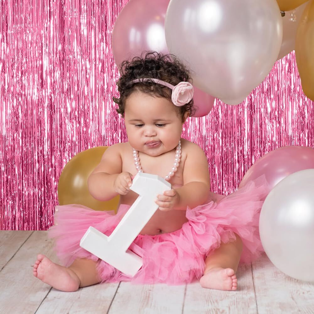 3 Pack Pink Backdrop Birthday Party Decorations Tinsel Foil Fringe