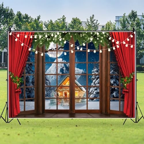 7x5ft Winter Snow Scene Christmas Window Photography Background with 7x5ft