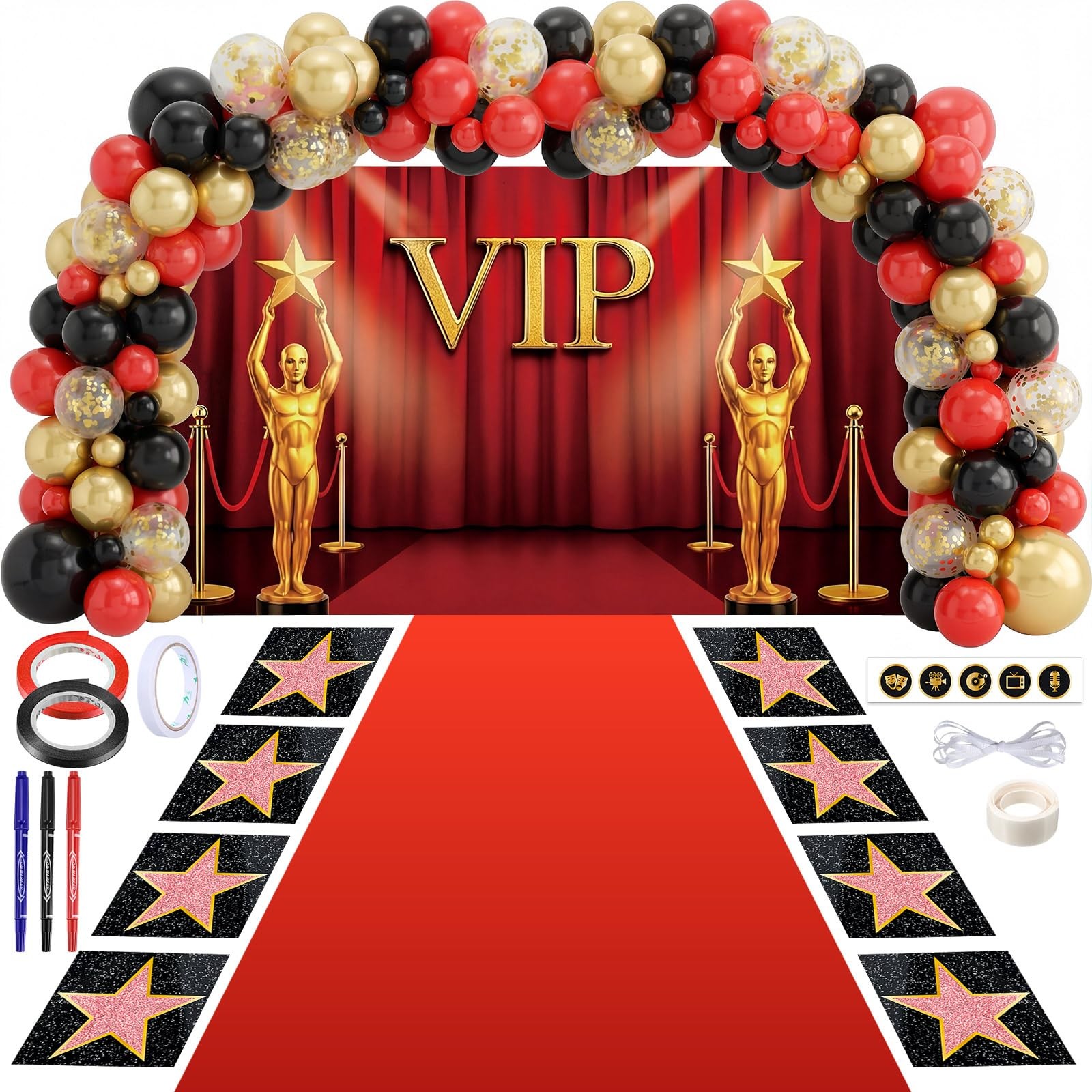 108 Pcs VIP Theme Party Decorations – Red Carpet with VIP Photo Backdrop Star…