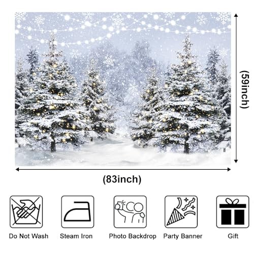 White Snowflake Xmas Tree Backdrop – Winter Snow Pine Tree – 7x5ft