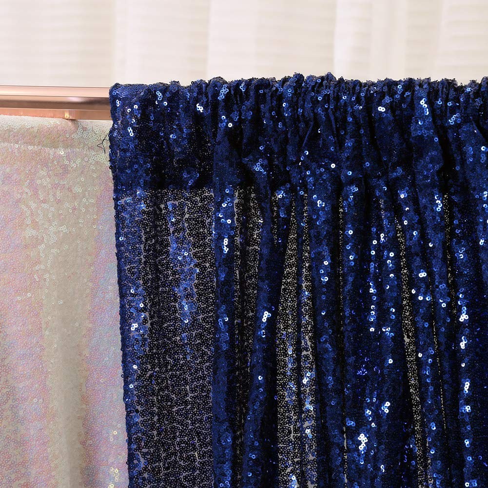 Sequin Backdrop Curtain 2FT x 8FT 2pcs Navy Blue Sparkly Background for Weddi…
