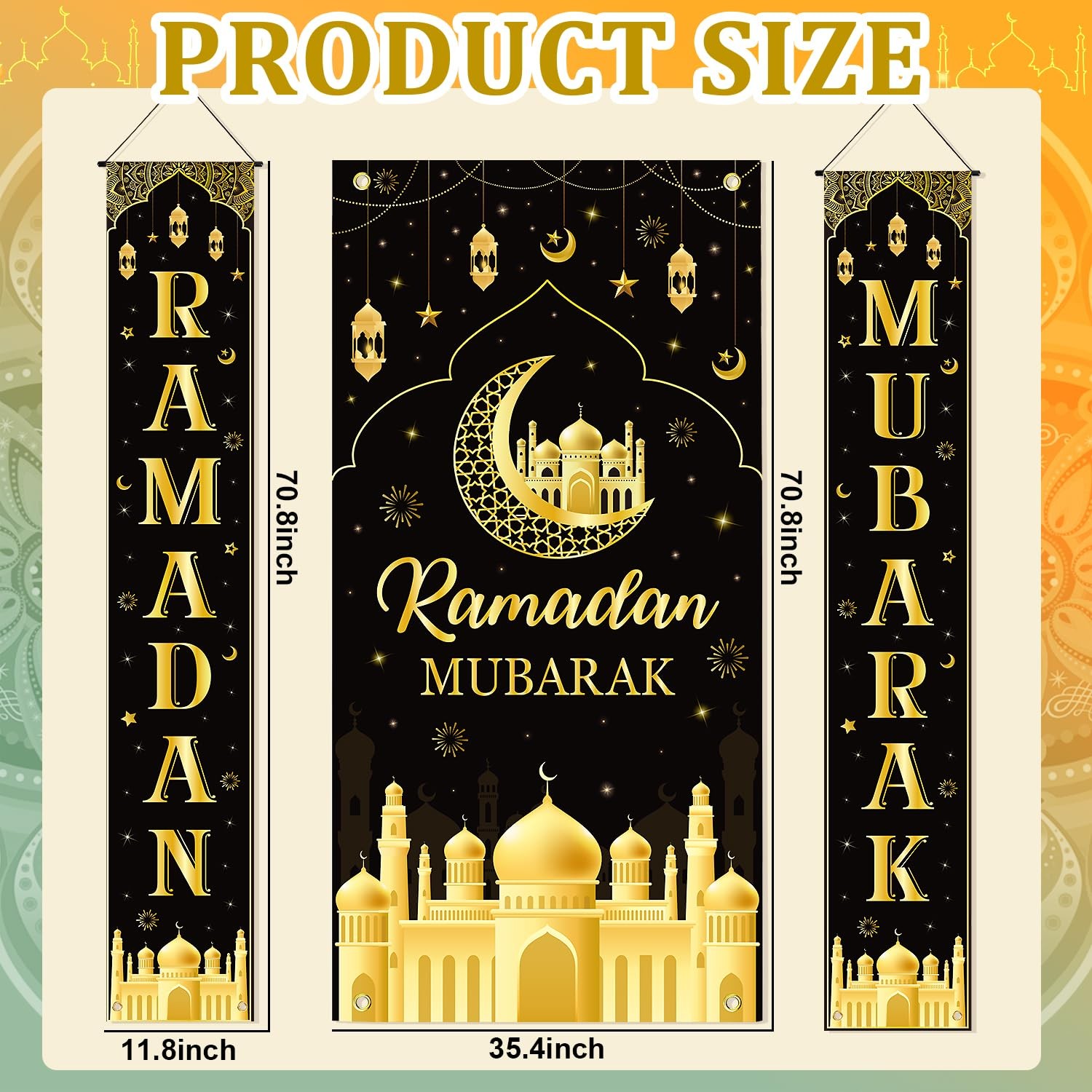 3 Pcs Ramadan Mubarak Banner Ramadan Decorations for Home Eid Mubarak Hanging…