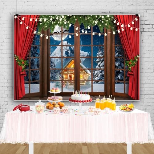 7x5ft Winter Snow Scene Christmas Window Photography Background with 7x5ft
