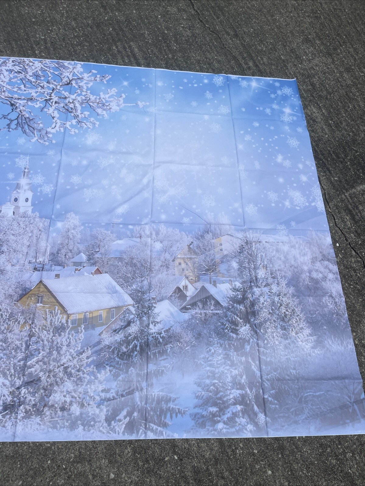 Winter cityscape snow blue backdrop fabric 5×7