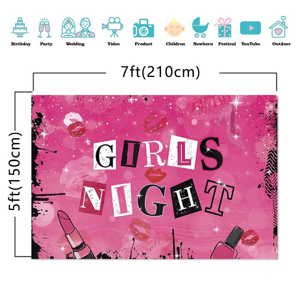 CGXINS Pink Girls Night Themed Party Props Lipstick Cosmetic 7×5 FT,