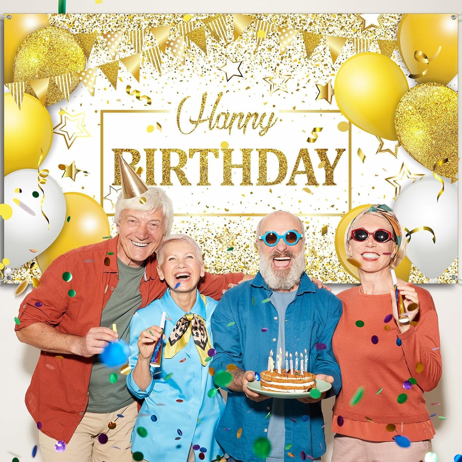 Happy Birthday Decorations Backdrop Banner, Glitter Birthday Backdrop Sign Poste