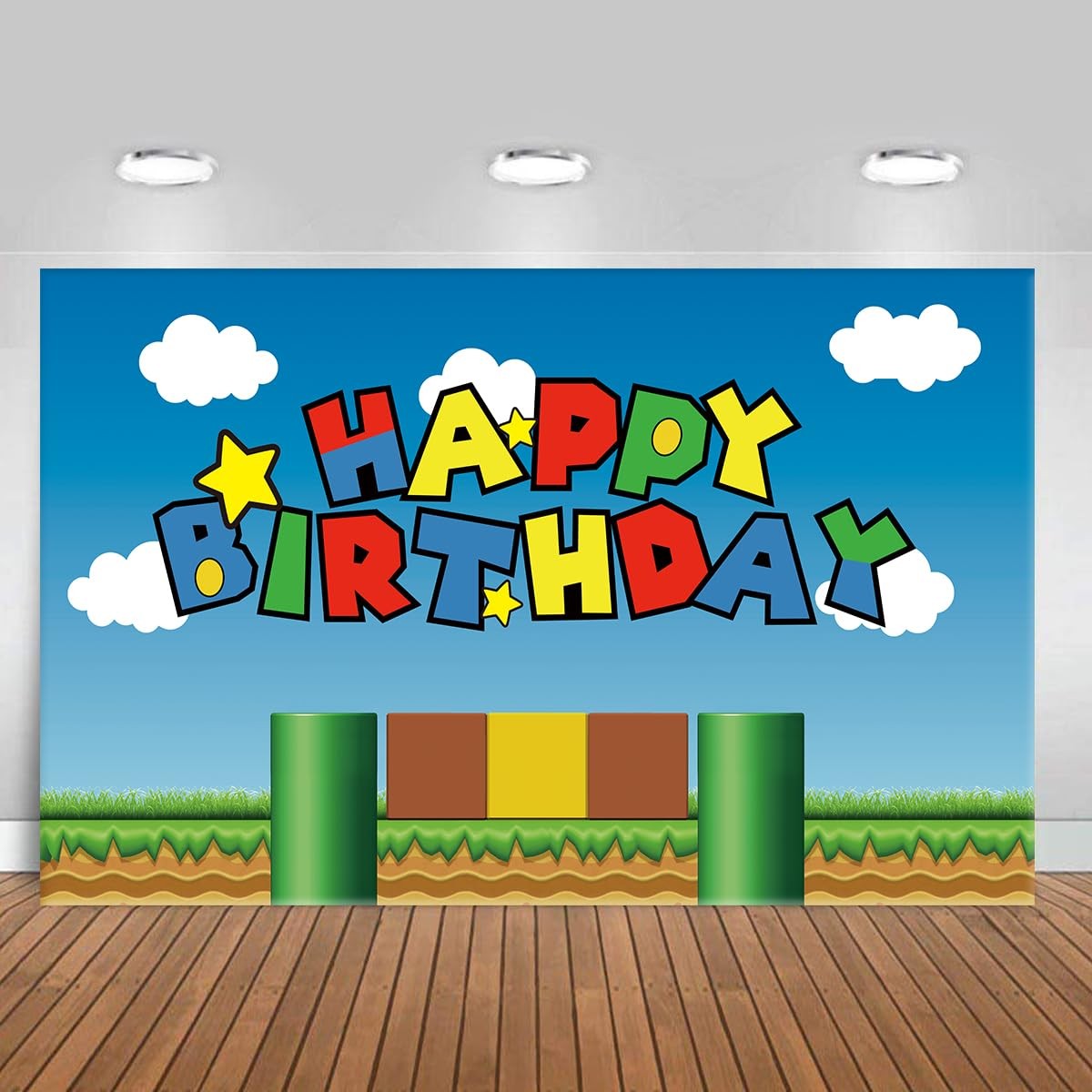 Super Bros Happy Birthday Party Backdrop, Baby Shower Cake Table Decoration S…