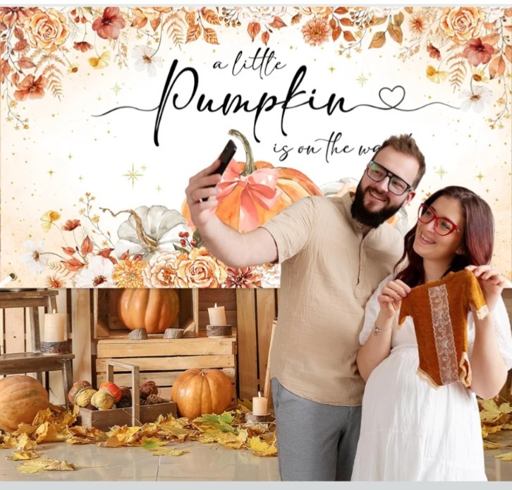 Pumpkin Baby Shower Photo Backdrop Banner Fall Theme Party Decor 70 x 43