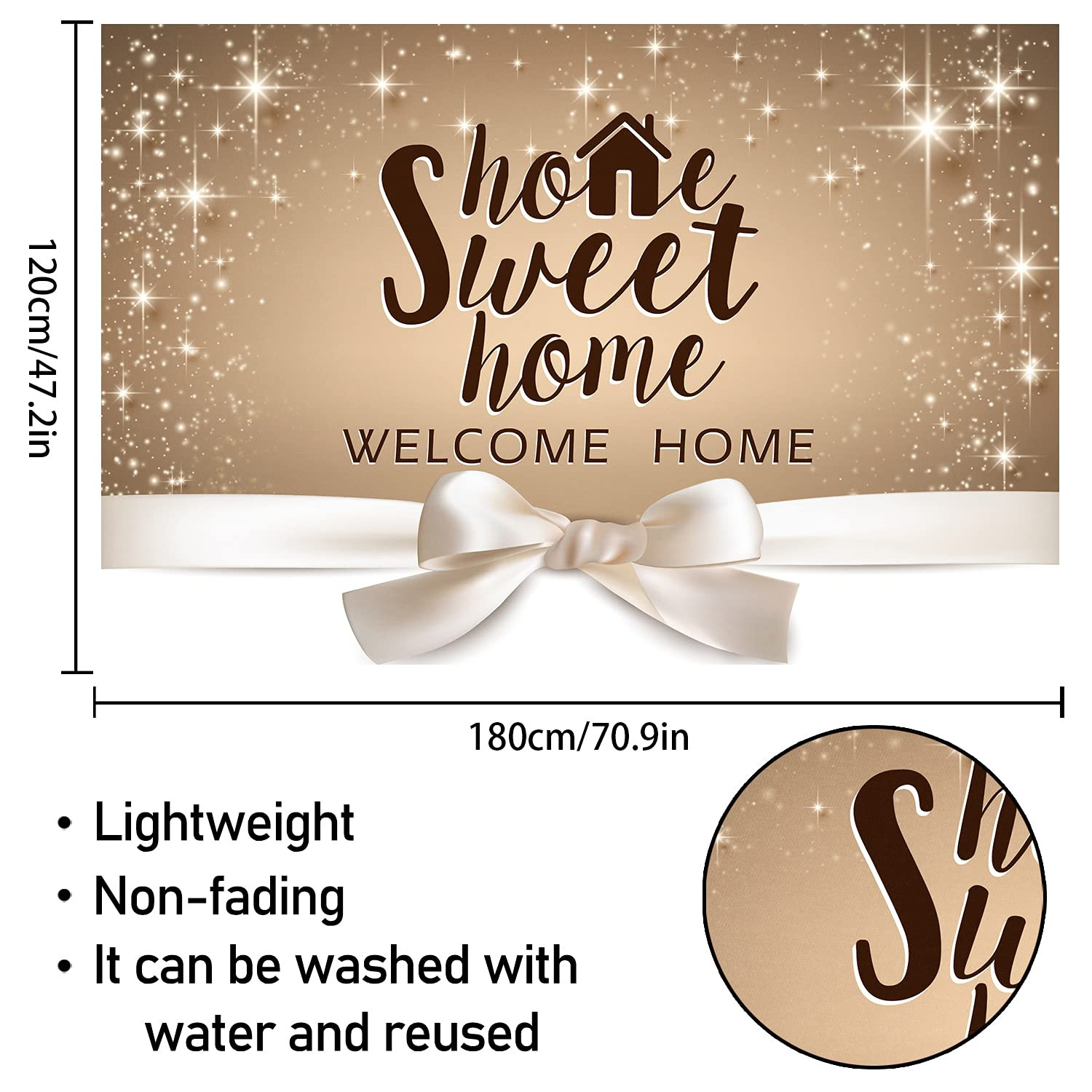 Home Sweet Home Backdrop Banner Decor Gold Glitter – Welcome Home Housewarmin…