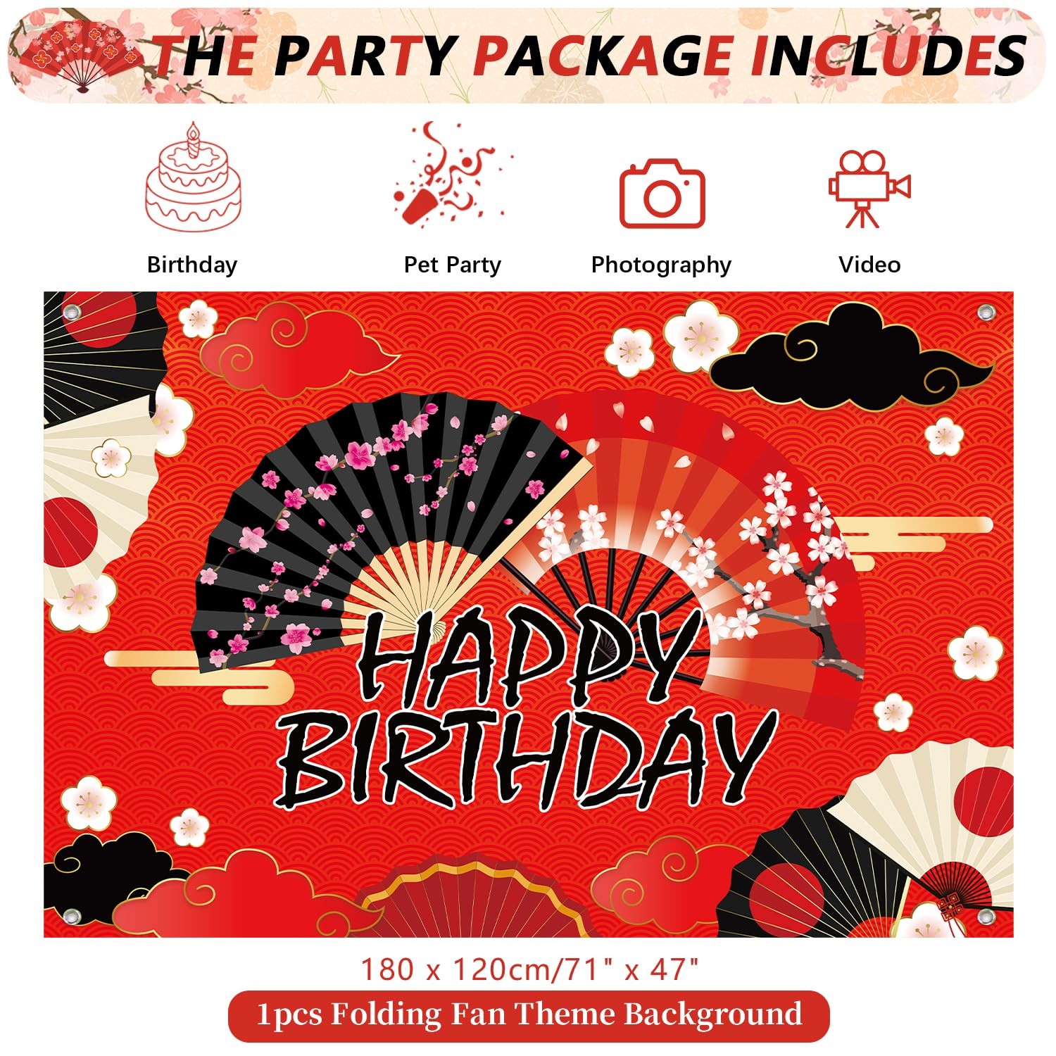 Folding Fans Party Decoration Supplies – Hibachi Happy Birthday Backdrop, Fol…