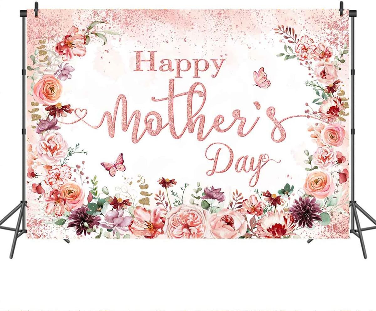 Mothers Day Backdrop Pink Floral Happy Mother’s Day Photo Background Rose Gold D