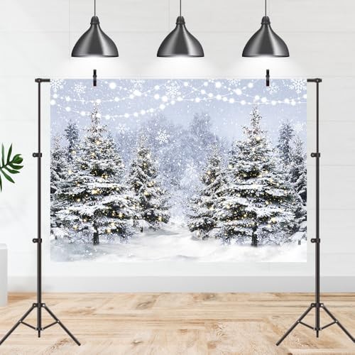 White Snowflake Xmas Tree Backdrop – Winter Snow Pine Tree – 7x5ft