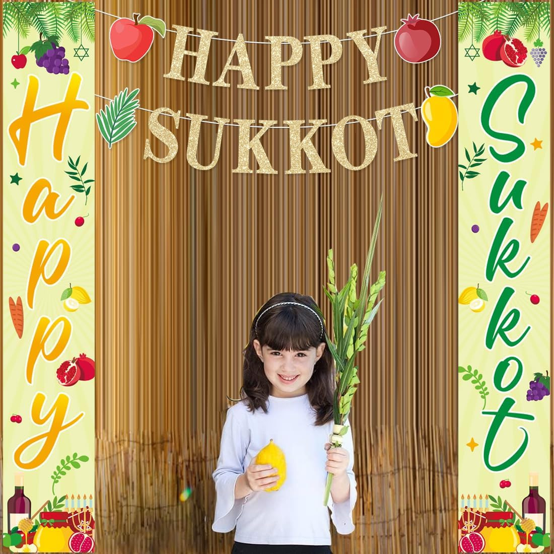 Happy Sukkot Porch Banner Decorations for Jewish Holiday Party Supplies Garland