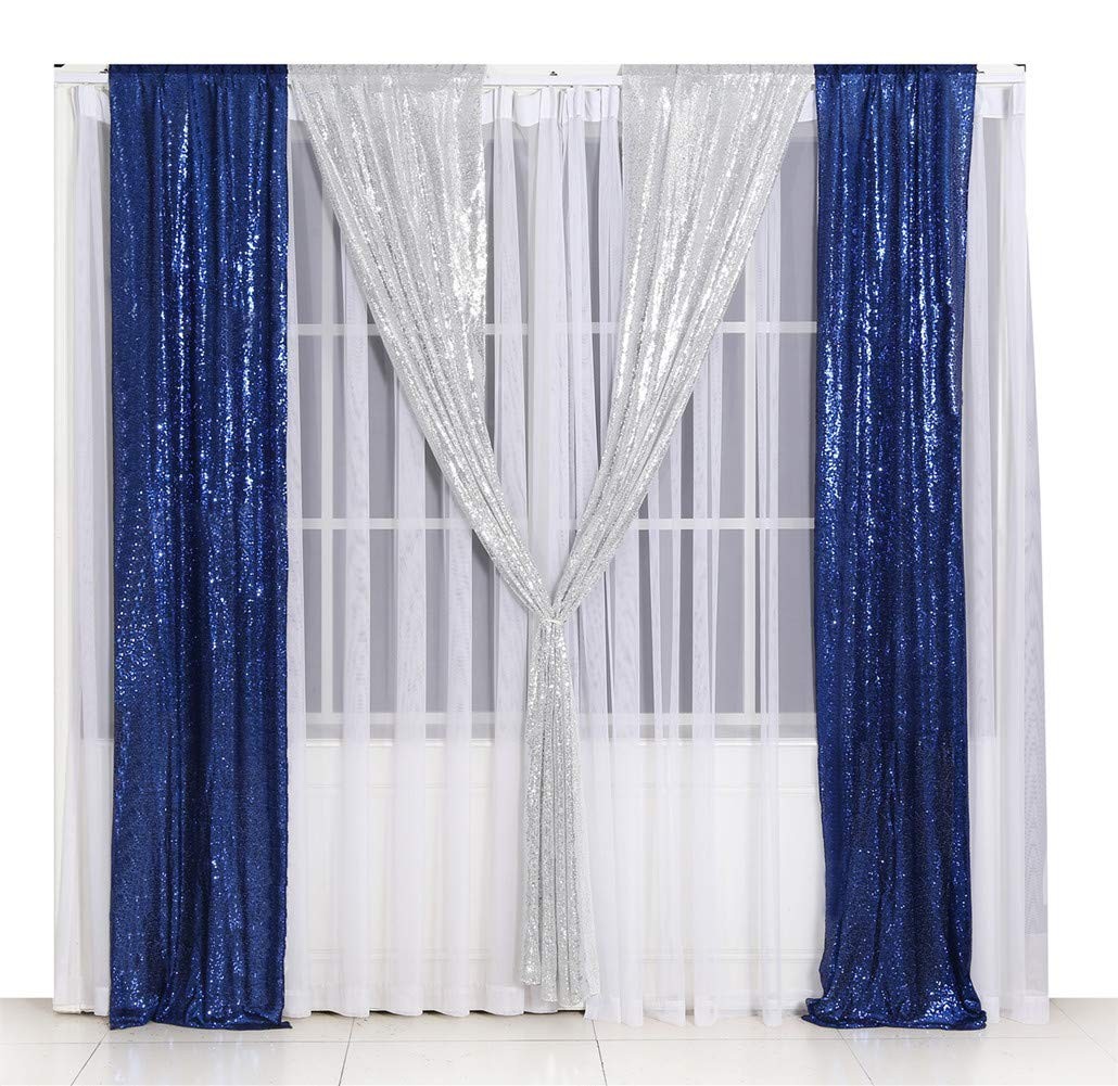 Sequin Backdrop Curtain 2FT x 8FT 2pcs Navy Blue Sparkly Background for Weddi…