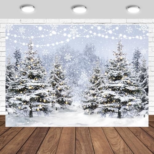 White Snowflake Xmas Tree Backdrop – Winter Snow Pine Tree – 7x5ft
