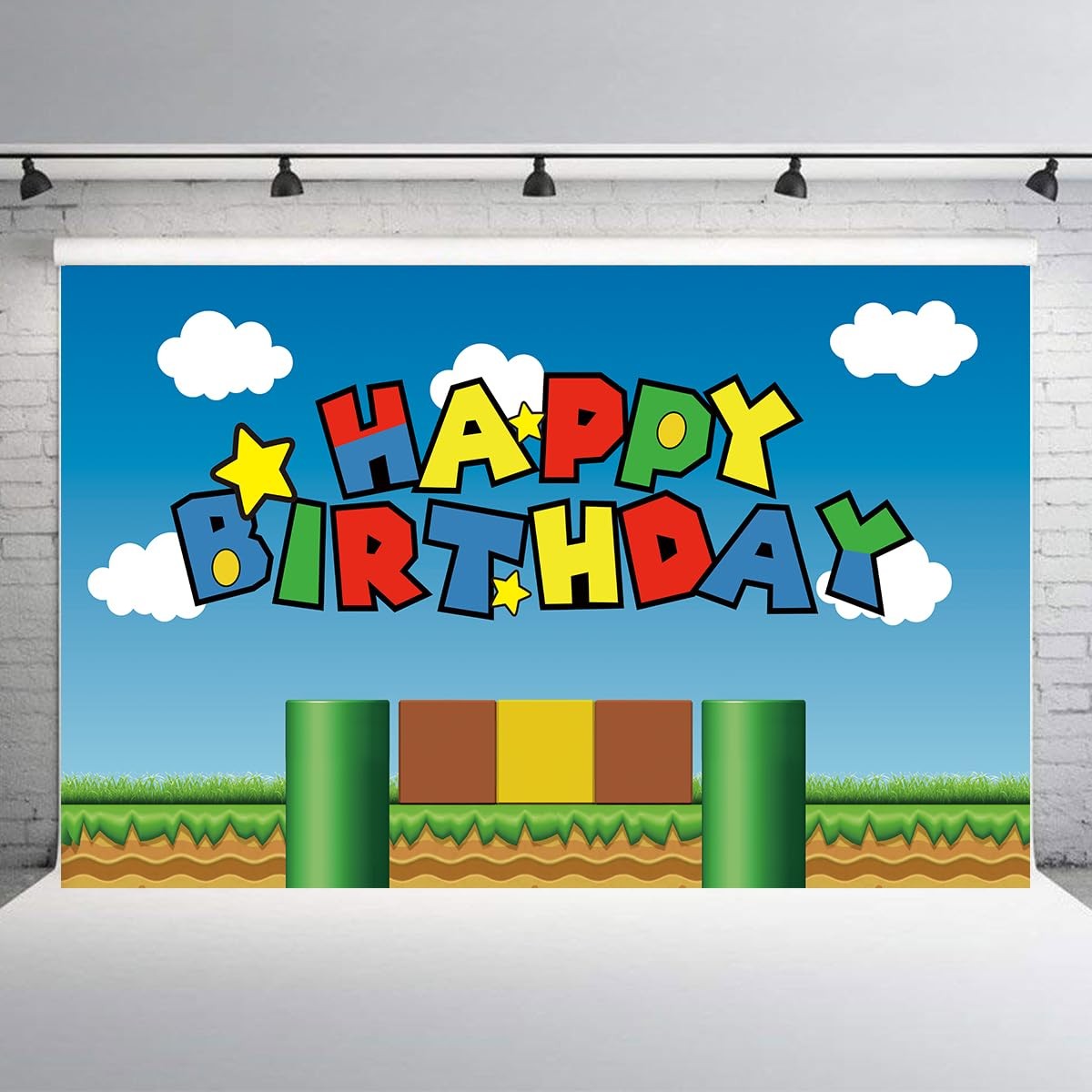 Super Bros Happy Birthday Party Backdrop, Baby Shower Cake Table Decoration S…
