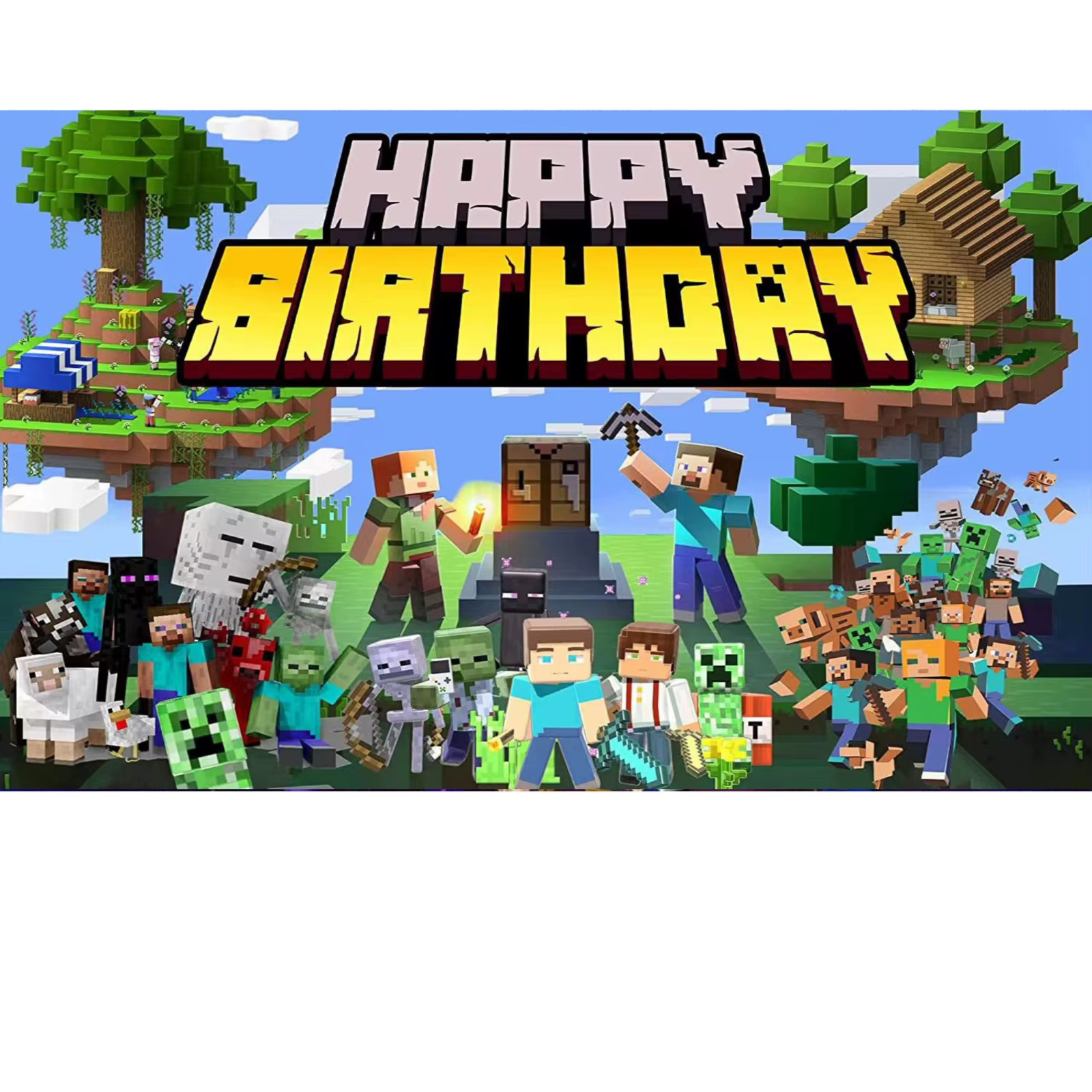 Minecraft Theme 5×3 Foot Happy Birthday Photo Backdrop Banner