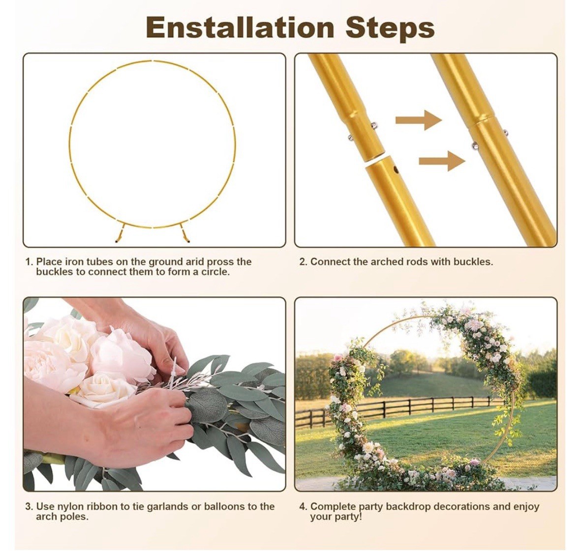 Metal Round Balloon Arch Kit, 7.2ft (2.2m) Golden Round Arch Stand Kit: Garde…