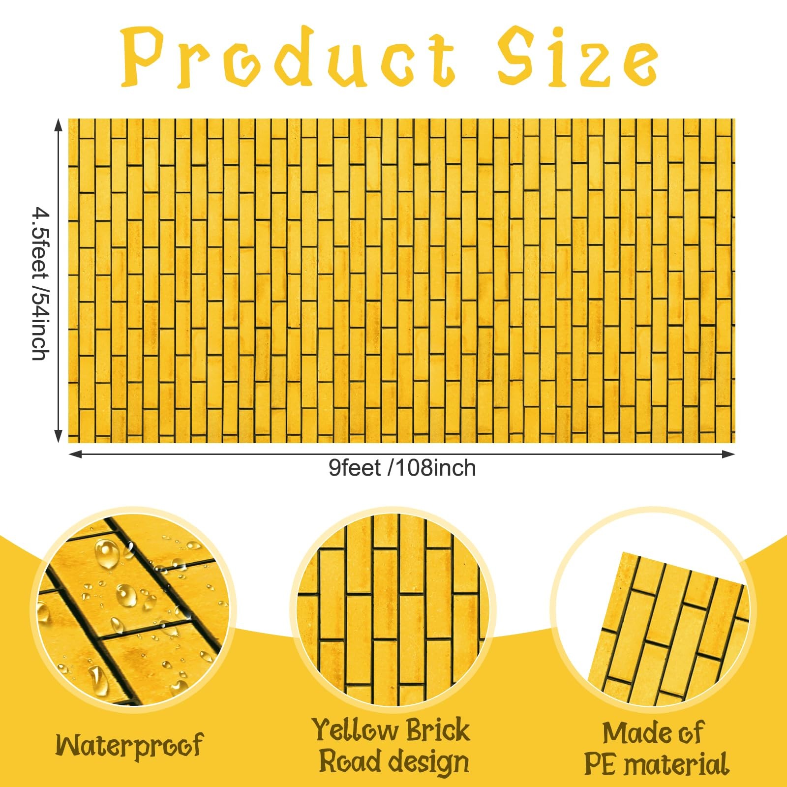 3Pcs Total 4.5×27 Feet Yellow Brick Road Floor 9 x 3Pack,