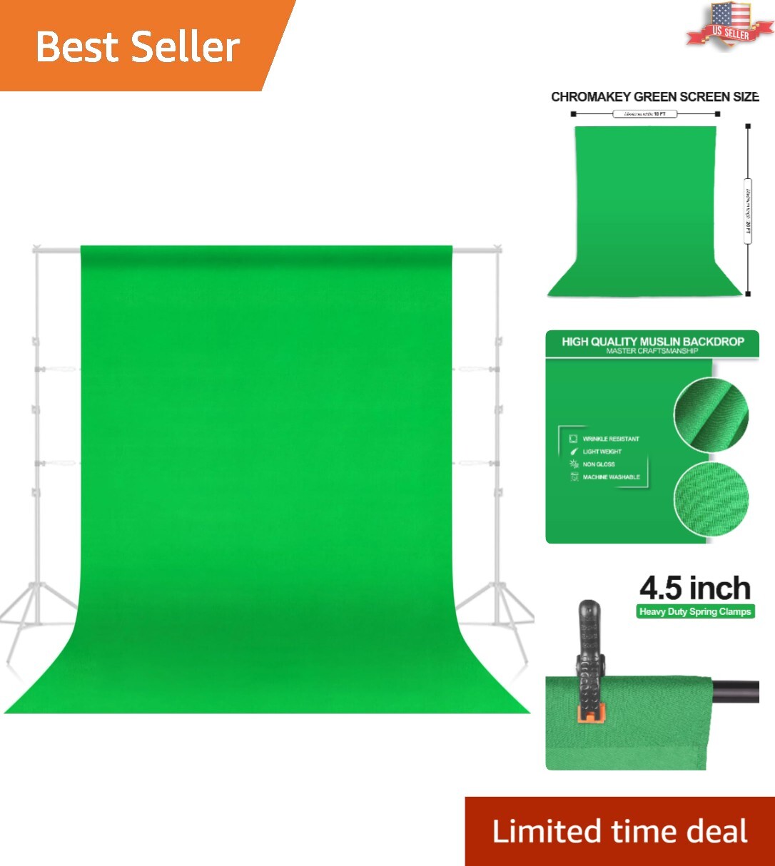 10×20 Ft Non-Reflective Green Screen Backdrop for Video Streaming & Photography