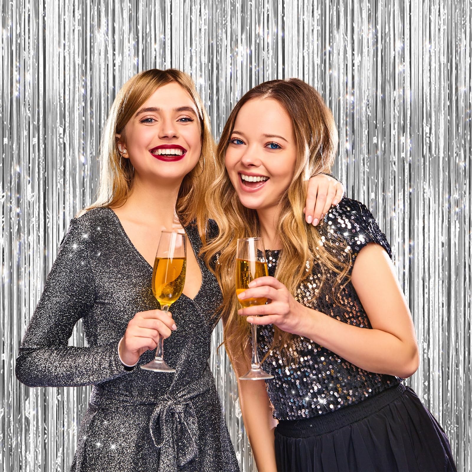 Silver Metallic Tinsel Foil Fringe Curtains Party Door Streamers Decor 2 PCS