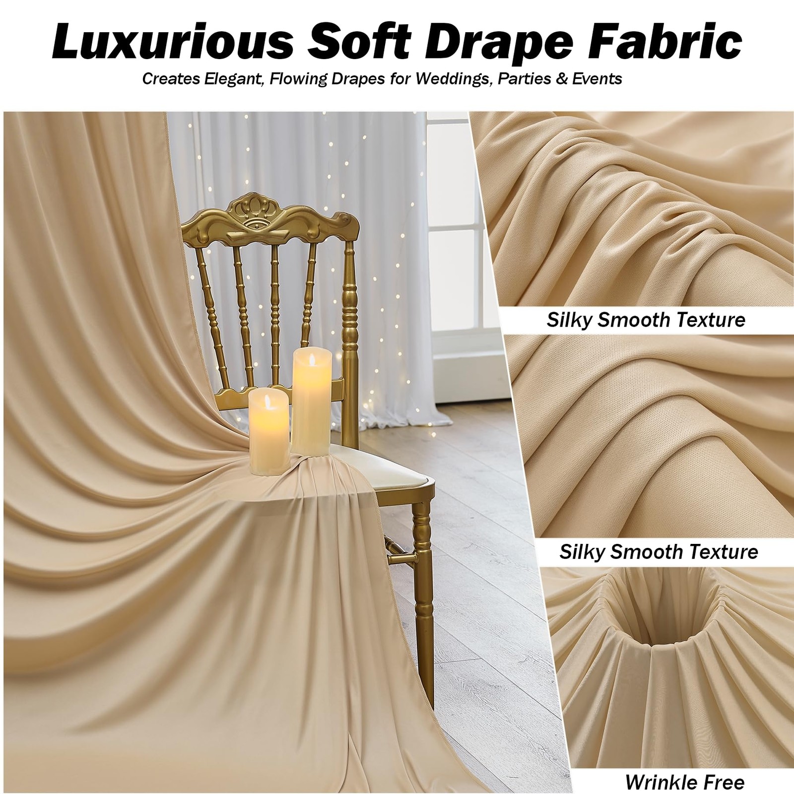 10ft×12ft Champagne Backdrop Curtain for Wedding Parties, 2 Panels Wrinkle Free