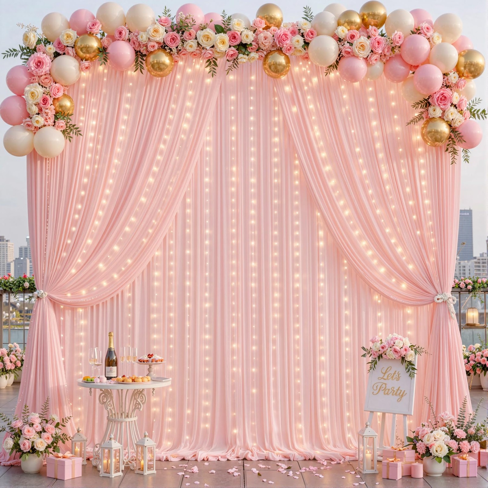 10 Panles Pale Pink Backdrop Curtains – W4′ x H10′(10 panels),