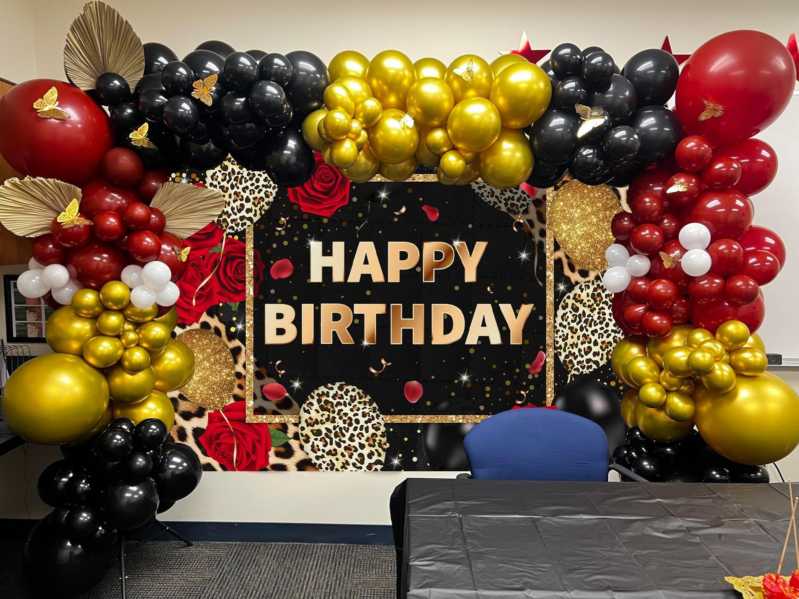 7x5ft Leopard Print Happy Birthday Backdrop Black 7x5ft, red, brown, black
