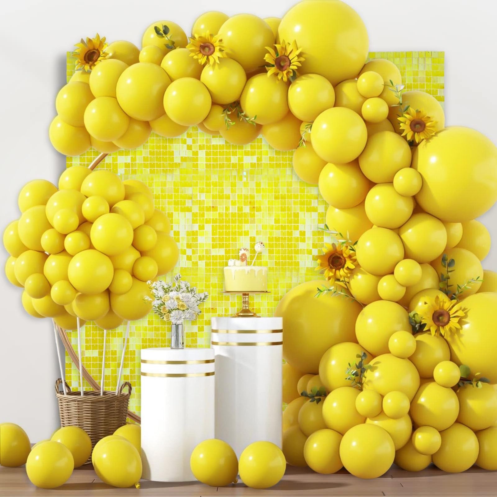 48 PCS Colorful Yellow Shimmer Wall Backdrop, Square Sequin