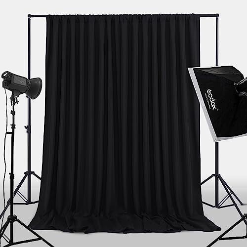 Black Backdrop Curtains 2 Panels 5ft x 10ft Polyester Photo Backdrop Drapes f…