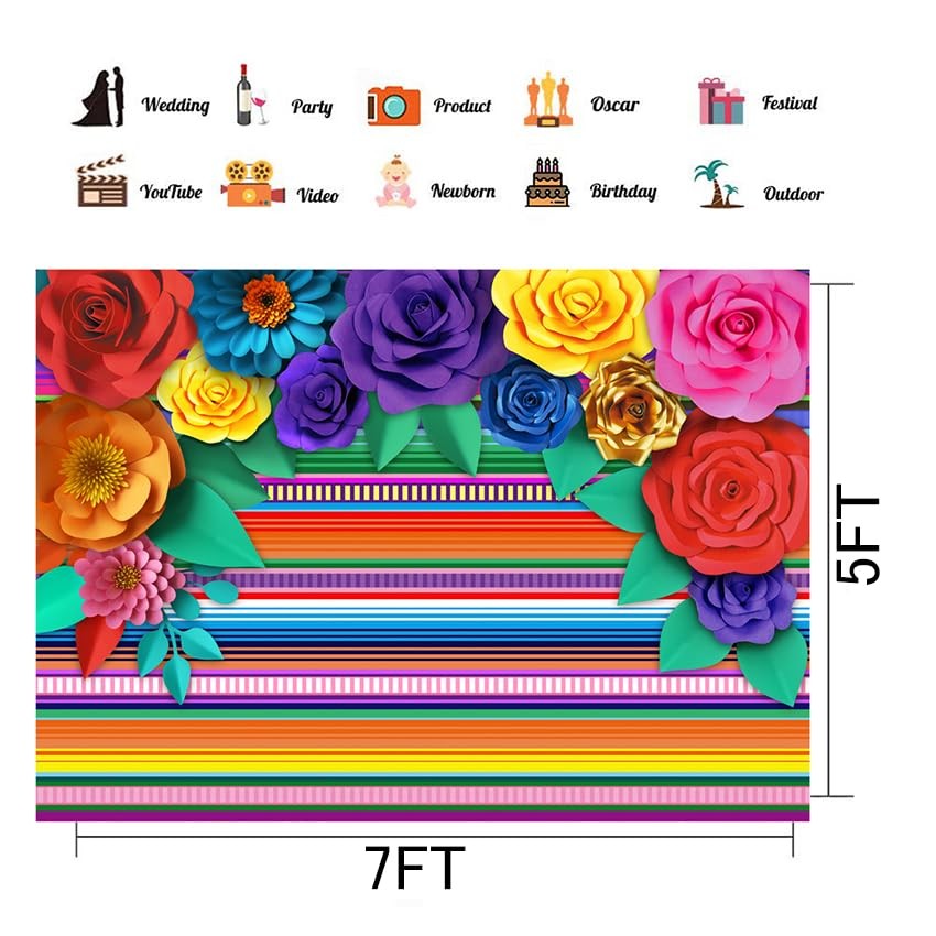 Mexican Theme Party Striped Backdrop Fiesta Cinco De Mayo Paper Flowers Backgrou