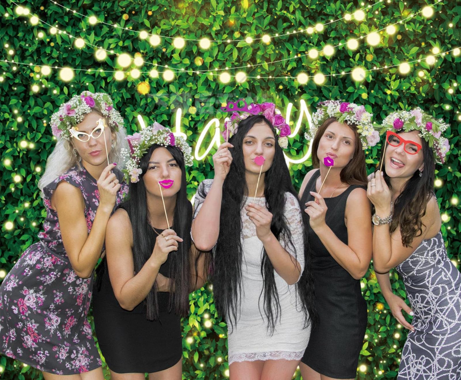 10x8FT Greenery Happy Birthday Backdrop Green Grass Spring Photo Background