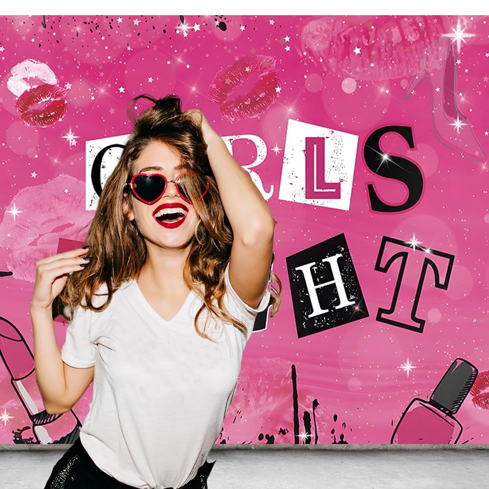 CGXINS Pink Girls Night Themed Party Props Lipstick Cosmetic 7×5 FT,