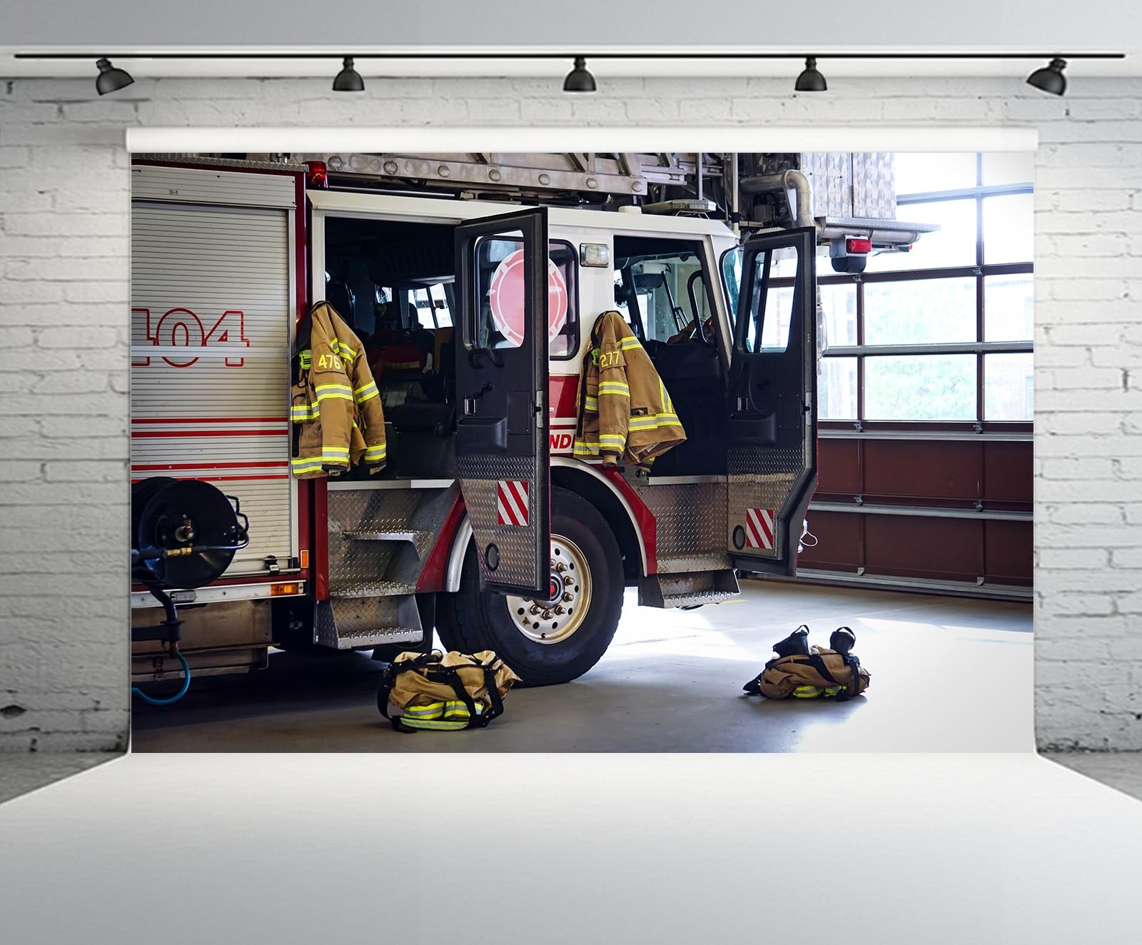 7ftx5ft Fire Station Interior Photography Backdrop Fire Truck Firefighter Sui…